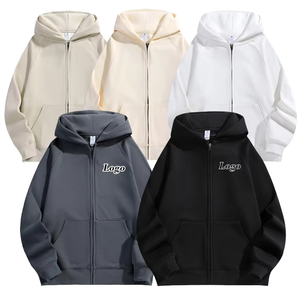 Sweat à capuche unisexe surdimensionné en molleton épais 440g en coton tricoté vintage, coupe carrée, entièrement zippé, haute qualité - Product Image 6