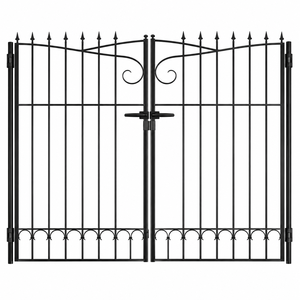 Puerta Doble Abatible de Hierro Forjado Tradicional con Patrones de Enredaderas, Recubrimiento en Polvo, Control Manual, Diseño Duradero, KHP Vietnam - Product Image 1