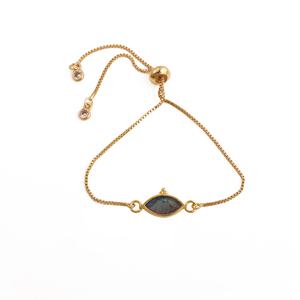 Pulsera Ajustable de Latón Chapado en Oro con Piedras Preciosas para Mujer, Diseño Moderno con Bisel en Forma de Marquesa, Pulseras Hechas a Mano - Product Image 6