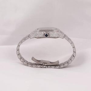 Montre de luxe pour homme avec cadran romain personnalisé, or blanc, diamants, pavé complet, moissanite argentée, carrée, design de créateur - Product Image 5