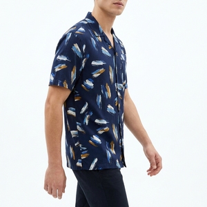 Chemise pour homme, coupe ajustée, en coton et bambou, imprimée, manches courtes, boutonnée, décontractée, légère, été - Product Image 5