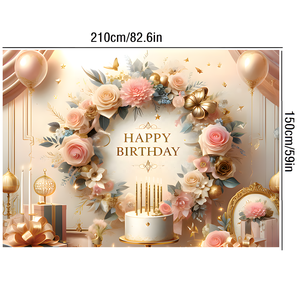 Toile de fond d'<span class=keywords><strong>anniversaire</strong></span> personnalisée <span class=keywords><strong>bannière</strong></span> 82.6x59 pouces rose fleur gâteau <span class=keywords><strong>anniversaire</strong></span> Photo toile de fond pour les filles décoration de fête d'<span class=keywords><strong>anniversaire</strong></span> - Product Image 2
