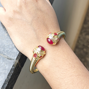 Wholesale Fashion Jewelry Gold Plated <b>Bracelet</b> Ruby Jade and Ruby Quartz <b>Gemstone</b> Vintage Cuff Adjustable <b>Bracelets</b> for Unisex - Product Image 1