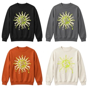 Sweat-shirt à col rond en coton vert foncé, imprimé géométrique vert fluo, vêtements de rue personnalisés, pull-over pour hommes, tissu 340g - Product Image 6