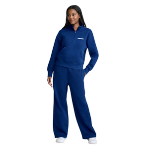 Conjunto de dos piezas para mujer: Sudadera de cuello alto con cremallera corta y pantalones de pierna ancha con bajo abierto, chándal holgado con cintura elástica y mangas largas - Product Image 1