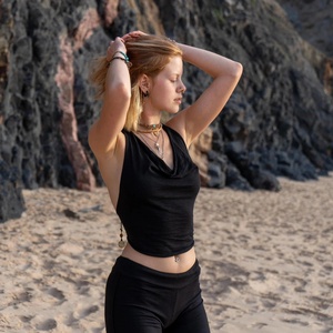 Light Cotton Halter Top for Women with <b>Tie</b> Neck and <b>Back</b> Sleek Silhouette Open <b>Back</b> Crop Style Comfortable - Product Image 4