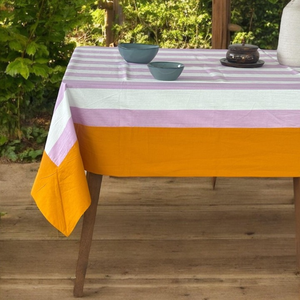 Striped Rectangular <b>Tablecloth</b> Peach & White Dining Table Cover for Home Decor 2 Colors Table Cover Linen Set - Product Image 1