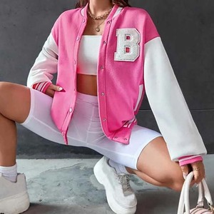Outdoor Winter Women's Varsity <b>Jackets</b> 2024 Patch Design Embroidery Breathable Customizable Colors Wholesale <b>Pink</b> White - Product Image 3