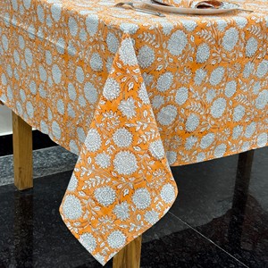 Handmade Indian Boho Rectangular Tablecloth Floral Block Print Cotton Cover for Indoor and Outdoor Dining Table Decor <b>Set</b> - Product Image 6
