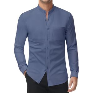 Camisa Casual Personalizada para Hombre con Cuello Mao, Manga Larga, Botones al Frente, Bolsillo en el Pecho y Estilo de Color Sólido - Product Image 6