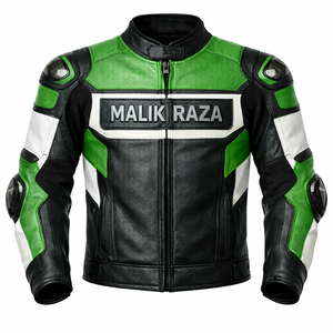 Chaqueta de carreras de cuero de grano completo hecha a mano |   Camiseta de Ciclismo Profesional Precurvada |   Ropa Protectora para Motocicleta Inspirada en Grand Prix - Product Image 1