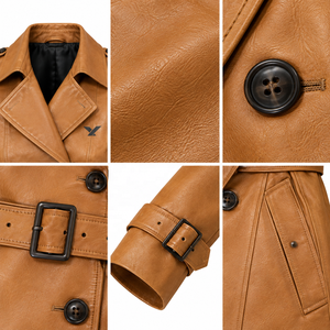 Women's Genuine Leather <b>Trench</b> <b>Coat</b> | Cognac Black <b>Burgundy</b> | OEM ODM Manufacturer | Premium Quality Design | Leather Wear | - Product Image 4