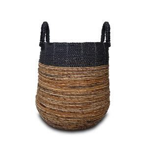 Ensemble de paniers ovales modernes en jonc de mer écologiques avec poignée - Noir et naturel pour le rangement des vêtements - Product Image 2