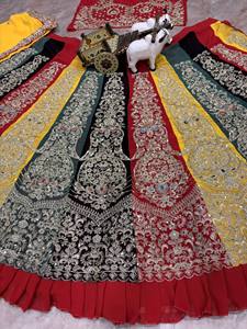 Robe de mariage et de fête ethnique indienne traditionnelle de haute qualité élégante Lehenga Choli avec Dhotis à prix économique - Product Image 4