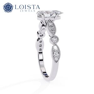 Bague de fiançailles solitaire en diamant de taille poire cultivé en laboratoire certifié IGI, en or plaqué, style vintage de luxe, bague de mariage infini - Product Image 3