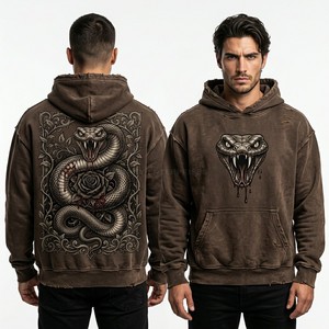Custom Vintage <b>Brown</b> Hoodie Mens Oversized Streetwear Graphic Pullover Heavyweight Distressed Fleece Hoodie Top Manufacturer - Product Image 2