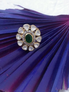 Amaira Jewels SM-18 Floral Shape Cocktail <b>Ring</b> <b>Silver</b> Gold Plated Green Doublet Stone Women's Classic <b>Adjustable</b> Wedding <b>Ring</b> - Product Image 5