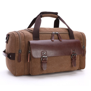 Sac de voyage vintage en toile et cuir véritable, grande capacité, pour week-end, gym ou nuitée - Product Image 3