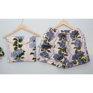Ensemble de pyjama en coton indien imprimé à la main pour femme et homme, pyjama court à fleurs, vêtements d'été, pyjama tendance pour femme, pyjama personnalisé - Product Image 6