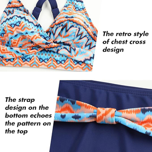 Conjunto de Bikini con estampado geométrico para mujer, Top Halter cruzado, parte inferior de cintura alta, traje de baño, ropa de playa, moda de verano - Product Image 4