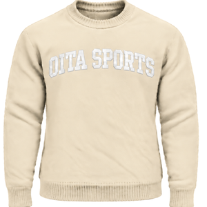 Custom Ivory Men Crew Neck Sweater Long Sleeve Soft Knit Pullover Casual Winter <b>Jumper</b> Ribbed Cuffs with Raised Chest Letter - Product Image 1