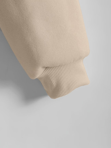 Sudadera con capucha corta minimalista para mujer, color beige crema, con cremallera metálica, forro polar, estilo oversize, top de streetwear, venta al por mayor OEM - Product Image 3