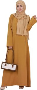 Abaya de Color Mostaza para Mujer, Manga Larga, Cuello Redondo, Largo hasta el Suelo, Vestido Modesto para Uso Diario, Algodón, Corte Holgado - Product Image 2