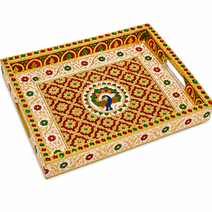 ถาดเสิร์ฟไม้ทำมือลายมีนาคารีพร้อมลายนกยูง |   ถาดอเนกประสงค์ลายสัตว์สำหรับตกแต่ง - Product Image 4