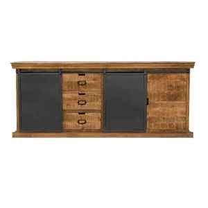 MANGO WOOD SOLID MODULAR DURABLE LONG INDUSTRIAL <b>SIDEBOARD</b> with <b>METAL</b> DOOR SLIDING ROUGH FINISH - Product Image 1