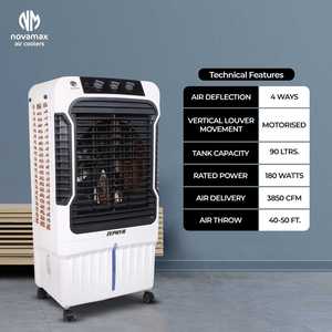 Novamax ZEPHYR 90 LTR AIR COOLER Modern Look with Front Grill and Lockable Wheels for <b>Room</b> and Office Cooling - Product Image 3