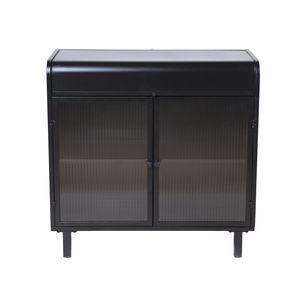 Aparador Moderno con Tapa Abatible, Puertas de Vidrio Templado Figurado, Estantes Interiores, Marco Metálico, Consola de Almacenamiento para Sala de Estar - Product Image 5