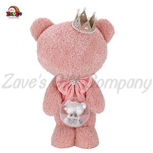 Zaves Poupée romantique ours en peluche pour les amoureux décorations de mariage rose rose avec couronne noeud papillon PP coton remplissage pour la Saint-Valentin - Product Image 1