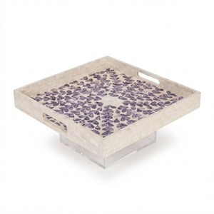 Factory Price Bone Inlay Tray Square Mother of Pearl Decorative Tray with Acrylic Base <b>Riser</b> for Luxury Coffee <b>Table</b> Centerpiece - Product Image 1