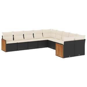 Conjunto de Sofás de Jardín Modernos para Exteriores, Ratán Sintético Negro con Cojines Color Crema, Diseño Contemporáneo Impermeable para Muebles de Patio - Product Image 4