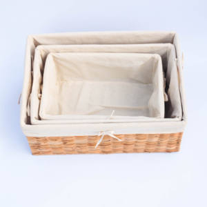Juego de 3 Cestas Rectangulares de Mimbre Tejido con Forro de Lona - Bandejas de Almacenamiento de Mimbre de Estilo Minimalista Versátil, Juego de Cestas de Almacenamiento - Product Image 4