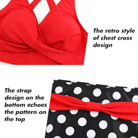 Set Bikini Terlaris Atasan Merah Model Twist Bawahan Polkadot Pinggang Tinggi Pakaian Renang Pakaian Pantai Baju Renang Dua Potong