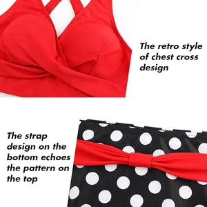 Ensemble de bikini le plus vendu, haut torsadé rouge, bas à pois taille haute, maillot de bain deux pièces, tenue de plage - Product Image 5