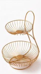 Panier de rangement à fruits en fil métallique doré à deux niveaux, support de rangement pour légumes à 2 couches pour table de cuisine - Product Image 4