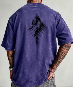 T-shirt vintage délavé en jersey 100 % coton pour homme, coupe oversize, col rond, manches courtes, style streetwear, tissu 320g - Product Image 2