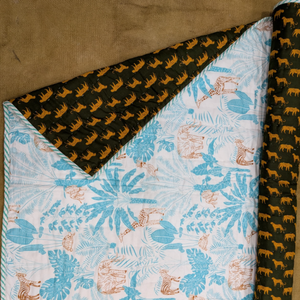 Jaipur Handmade Block Print Floral Baby Quilt Reversible Skin Friendly 100% Cotton Super Soft Non Toxic Dyes Eco Friendly - Product Image 1