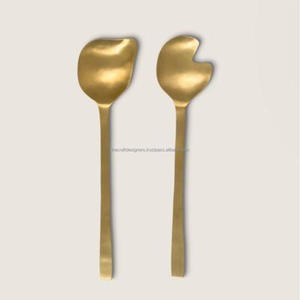 Wedding Parties Tableware Serving Cutlery <b>Set</b> Gold Finish Salad <b>Spoon</b> <b>And</b> <b>Fork</b> <b>Set</b> of 2 Pcs With Horn Handles - Product Image 6