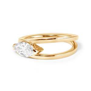 Anillo de Oro Amarillo Sólido de 14K con Diamante Cultivado en Laboratorio de Corte Marquesa de 1ct, Certificado IGI, para Mujer, Diseño de Lujo en Forma de V, Estilo East-West Bypass - Product Image 5