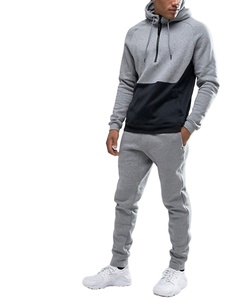 Survêtement à capuche gris et noir pour homme, manches longues, fermeture à cordon, poches latérales, coupe classique, vêtements de sport décontractés pour l'automne - Product Image 1