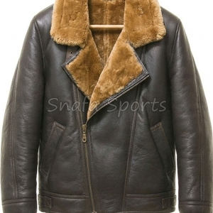 Veste en cuir et fourrure sur mesure pour homme, coupe ample, style vintage, avec fermeture éclair, col en peau de mouton, vente en gros personnalisée - Product Image 3
