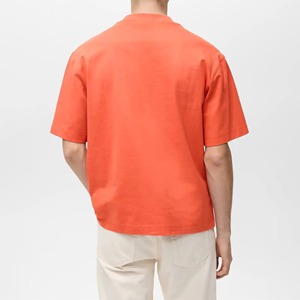 เสื้อยืดคอกลมแขนสั้นสีส้มสำหรับผู้ชาย ทรงโอเวอร์ไซส์ ผ้าเจอร์ซีย์คอตตอน 100% แบบเรียบ ใส่สบาย ไม่หดตัว - Product Image 2