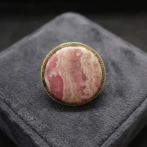 Wholesale UDGEMS Vintage Rhodochrosite Brass <b>Frame</b> Groove Cabochon | IGI Certified <b>Pink</b> Natural Gemstone Pendant Setting for - Product Image 2