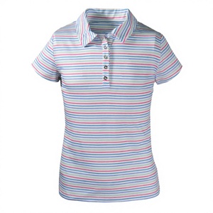 Polo a Rayas Bordado para Niñas, Tallas Grandes, Manga Corta, Corte Ajustado, Mezcla de Algodón, Informal, Verano, Golf, Personalizado, OEM, ODM, Suministro Rápido - Product Image 1