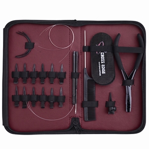 Juego avanzado de herramientas para aplicación de extensiones de cabello con microperlas: Alicates de crimpado de 2 orificios, herramienta de gancho para bucles de alambre, peine de dedo para separar el cabello - Product Image 1