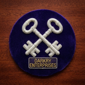 Hand Embroidered Silver Bullion Wire Patch <b>Navy</b> Blue Silk Round Badge Masonic Anniversary Hourglass Laurel Wreath Blazer Crest - Product Image 5