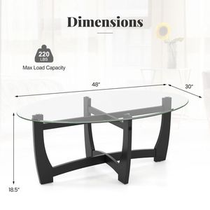 Tavolino ovale con piano in vetro temperato resistente ed eleganti gambe in legno di gomma - Product Image 6